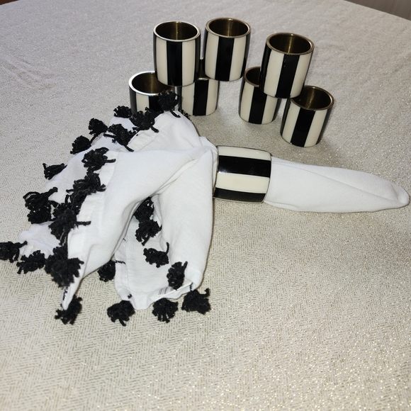 Mackenzie Childs Black and White Striped Napkin Rings Set Of 8 - Picture 1 of 4